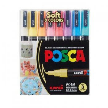 CANETA UNI POSCA  PC-3M ESTOJO C/8 CORES PASTEIS