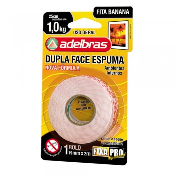 FITA DUPLA FACE ESPUMA 19 MM X 2 M ADELBRAS