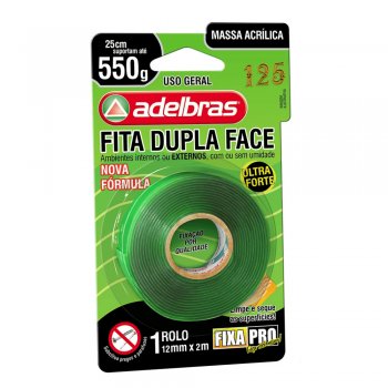 FITA DUPLA FACE MASSA ACRILICA 12MM X 2 M ADELBRAS